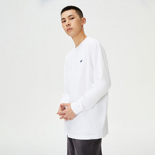 杰克·琼斯（JACK&JONES）秋季潮流男装百搭时尚宽松圆领舒适亲肤纯色长袖T恤上衣男 雪白色A06 170/92A/S