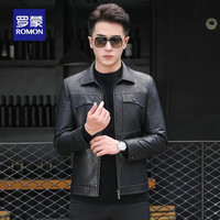 罗蒙男士皮衣20季中青年休闲时尚翻领百搭加绒短款外套 黑色 170
