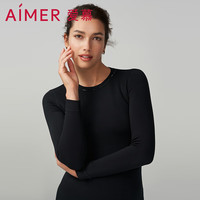 爱慕保暖女23AW亲肤暖绒圆领红色本命年长袖上衣保暖秋衣AM729051 经典黑400 160