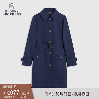 布克兄弟（BrooksBrothers）女士新中长款收腰风衣外套休闲通勤 4004-藏青色 0