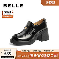 BeLLE 百丽 学院高跟乐福鞋女粗跟单鞋B1678CA3 黑色 35