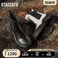 STACCATO 思加图 黑白琴键切尔西靴短靴烟筒靴厚底女靴ESE01DD3 陨石黑（绒里） 34