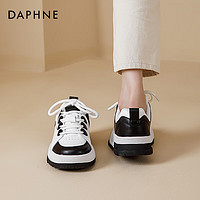 达芙妮（DAPHNE）厚底小白鞋女百搭轻便透气高级感软底校园休闲板鞋女 白黑色 35