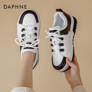达芙妮（DAPHNE）厚底小白鞋女百搭轻便透气高级感软底校园休闲板鞋女 白黑色 35