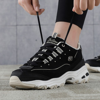 斯凯奇（Skechers）女鞋 23冬季加绒保暖运动鞋熊猫鞋缓震休闲鞋厚底增高老爹鞋 66666254-BKTP 6/36/230内长mm
