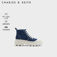 CHARLES&KEITH高帮帆布系带马丁靴女CK1-90380136 Blue蓝色 35
