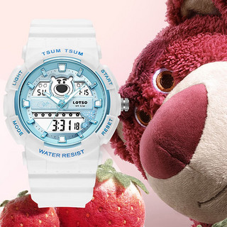 迪士尼（Disney）手表女生草莓熊防水电子表多功能双显夜光运动手表 SS-35026B