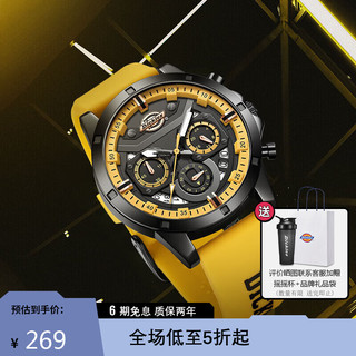 Dickies男士手表潮流三眼夜光多功能男表男表黑黄色CL-528P9-19SY
