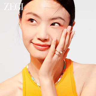 ZEGL彩色串珠淡水珍珠戒指女小众设计时尚个性多巴胺食指戒 珍珠小彩串戒指