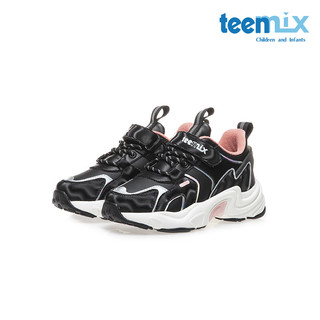 天美意（TEENMIX）天美意/Teenmix运动鞋女童保暖加绒2023冬皮面防滑耐磨跑步鞋  黑色  黑色 27