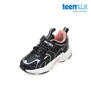 天美意（TEENMIX）天美意/Teenmix运动鞋女童保暖加绒2023冬皮面防滑耐磨跑步鞋  黑色  黑色 27