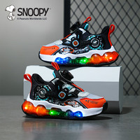 SNOOPY史努比童鞋男童发光运动鞋儿童时尚卡通动感灯鞋潮3839灰桔黑29