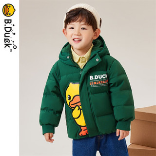 B.Duck小黄鸭儿童羽绒服短款冬季宝宝加厚白鸭绒外套男童保暖冬装 墨绿 90cm