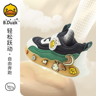 B.Duck小黄鸭儿童运动鞋冬季男女童潮鞋加绒保暖二棉跑鞋3044A黑米25