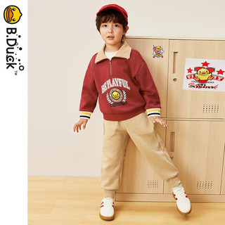 B.Duck小黄鸭童装男童套装儿童运动服装炸街衣服两件套 枣红 105cm