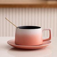瓷牌茗茶具（cipaiming teaset）陶瓷咖啡杯精致高档简约欧式马克杯牛奶杯下午茶家用办公茶杯 渐变粉《知心》咖啡杯+碟勺简装