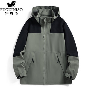 富贵鸟（FUGUINIAO）夹克男女秋季户外潮流登山服工装冲锋外套 男款浅军 3XL