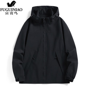 富贵鸟（FUGUINIAO）夹克男女秋季户外潮流登山服工装冲锋外套 男款黑色 2XL 