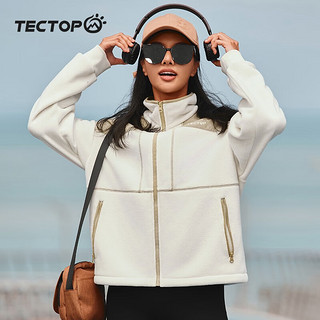 探拓（TECTOP）户外抓绒衣 防风防寒保暖抓绒休闲外套 女款馥月白 M