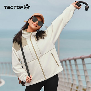 探拓（TECTOP）户外抓绒衣 防风防寒保暖抓绒休闲外套 女款馥月白 M