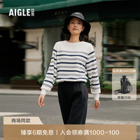 AIGLE艾高秋冬款DFT速干吸湿排汗条纹时尚长袖圆领T恤上衣女 奶白色 AO082 M(165/74A)