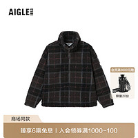 AIGLE艾高20户外保暖时尚半拉链格纹抓绒衣男士外套 乌木棕 AN012 S