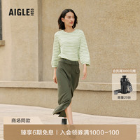 AIGLE 艾高 秋女士纯棉亲肤条纹圆领户外休闲七分袖T恤 青提色 AQ322 40(170/92A)