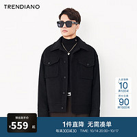 TRENDIANO立体口袋百搭简约翻领毛呢外套男潮 黑色090 XL