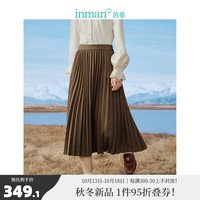 茵曼（INMAN）复古百褶裙冬女装美拉德松紧腰大裙摆宽松中长A字裙 深啡 S
