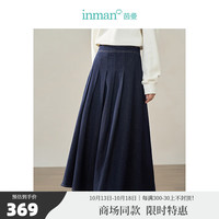 茵曼（INMAN）茵曼牛仔半身裙女装显瘦高腰压褶长裙 牛仔蓝 M