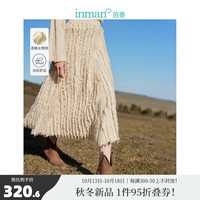 茵曼（INMAN）北绒复古流苏半身裙冬季女装松紧腰宽松大裙摆裙子 杏色 XL