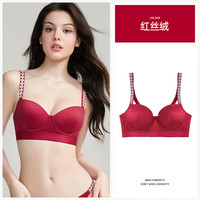 好奇蜜斯（Miss Curiosity）性感夏薄显胸小无痕内衣女上托文胸罩套装2023软支撑 红丝绒 70A