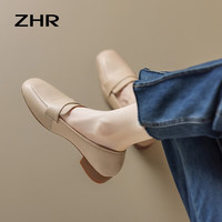 ZHR单鞋女秋季盐系纯色中口鞋子女一脚蹬气质舒适女鞋 杏色 35码