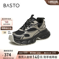 百思图24春季商场同款时髦运动老爹鞋厚底女休闲鞋BA379AM4 枪色/黑色 34