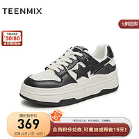 天美意（TEENMIX）女鞋系带松糕简约清新板鞋女休闲鞋 黑色 36