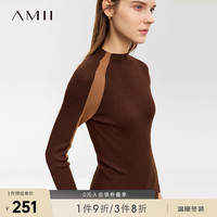 AMII2023冬修身半高领插肩袖拼色48支羊毛混纺精梳纱毛衣女 咖色 155/80A/S
