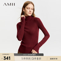 AMII2023冬极简百搭修身高领长袖全羊毛羊毛衫毛衣女 酒红 160/84A/M
