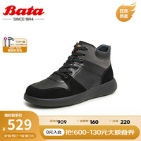 Bata 拔佳 休闲鞋女2024春季商场牛皮通勤百搭时尚高帮板鞋VTU02AM4 黑色 34