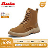 Bata马丁靴女商场牛皮英伦风软底粗跟短筒靴AWT40DD3 棕色 37