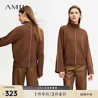 AMII2023冬休闲宽松高领撞色微喇叭开衩袖口套头毛衣女 咖啡 155/80A/S