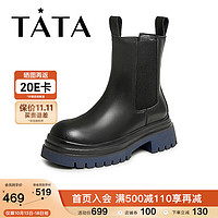 他她（TATA）撞色厚底切尔西靴女英伦风瘦瘦短靴W7N01DZ3 黑色（单里） 39