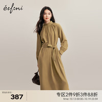 eifini 伊芙丽 立领系带气质收腰连衣裙冬休闲高腰显瘦茶歇裙子 苔藓色 160/84A/M