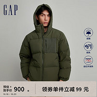 Gap 盖璞 男女装冬季2023新款LOGO防风雨连帽羽绒服720840保暖加厚外套 军绿色 180/96A