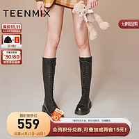 TEENMIX 天美意 女鞋女靴商场同款粗跟及膝靴百搭女长筒靴冬BH591DG3 黑色 37