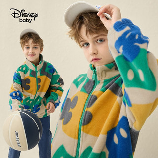 Disney 迪士尼 儿童外套男女童摇粒绒宝宝米奇黛西衣服双面绒春秋装上衣童装 色块米奇-男童 130cm