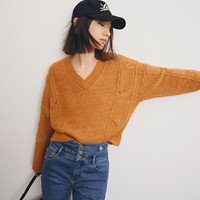 LILY丽丽 热销春装温柔纯色法式优雅气质V领洋气针织毛衣打底衫