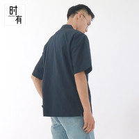 SHIJOIN原创POCKETIME藏蓝白色古巴领工装衬衫开叉纯棉短袖200137