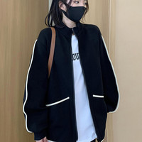 秋冬装慵懒风宽松加绒外套女韩版百搭开衫卫衣休闲棒球服上衣