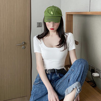 性感显胸短袖t恤女夏装ins潮设计感小众修身低领上衣服