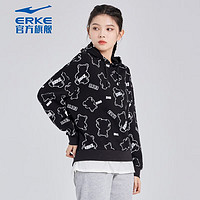 ERKE 鸿星尔克 卫衣女秋季连帽女生套头衫休闲运动上衣 -正黑 XL